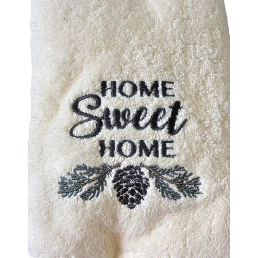 Traditions Hand Towels Home Sweet Home Embroidered Pinecone Cabin Camp Set of 2